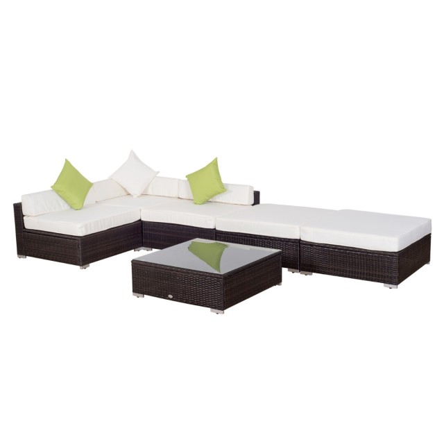 Έπιπλα κήπου Outsunny σε PE Rattan με γωνιακό καναπέ και οθωμανικό με πλαίσιο μαξιλάρια σετ 18 τεμαχίων, καφέ 100110-027BN
