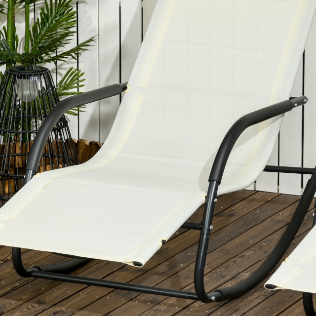 Outsunny Steel Ξαπλώστρα κήπου με μπράτσα και αποσπώμενο προσκέφαλο, 67x144x87 cm, γκρι και μπεζ 84G-084V00BG