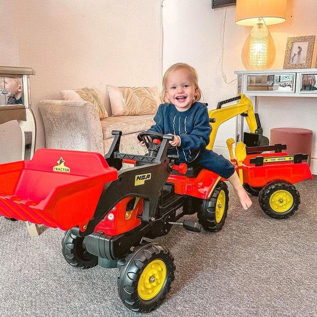 HOMCOM Toy Truck with Pedals, Ride-on Excavator για Παιδιά με Φτυάρια και Τιμόνι, 179x42x59cm Πολύχρωμο 341-033