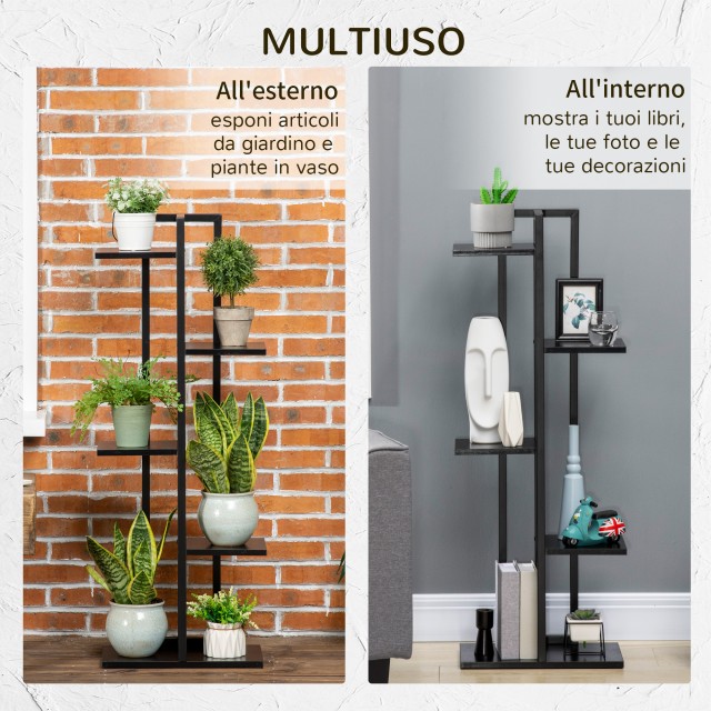 Outsunny Σκάλα φυτών 5 επιπέδων για MDF και ατσάλι εσωτερικού και εξωτερικού χώρου, 40x22x113 cm, Μαύρο 845-759V00BK