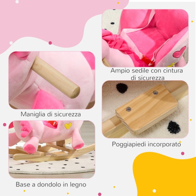 HOMCOM Unicorn Rocking Horse με 32 τραγούδια, ξύλινη βάση και ζώνη ...