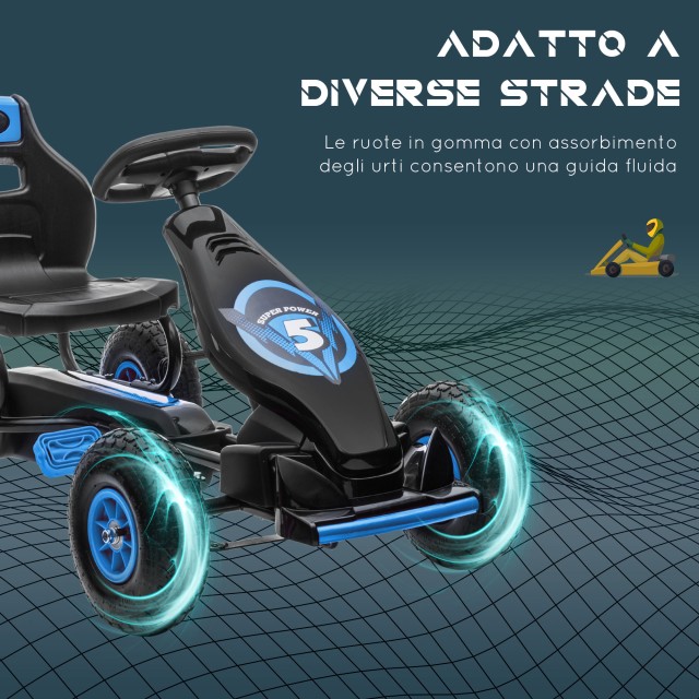 HOMCOM Pedal Go Kart για παιδιά από 5-12 ετών με ρυθμιζόμενο κάθισμα και φουσκωτούς τροχούς, μπλε 370-256V00BU