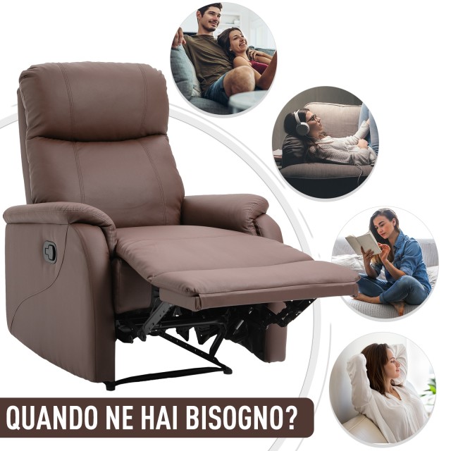 Homcom Manual Relax Πολυθρόνα με ανακλινόμενη πλάτη και υποπόδιο σε καφέ δερματίνη 833-840