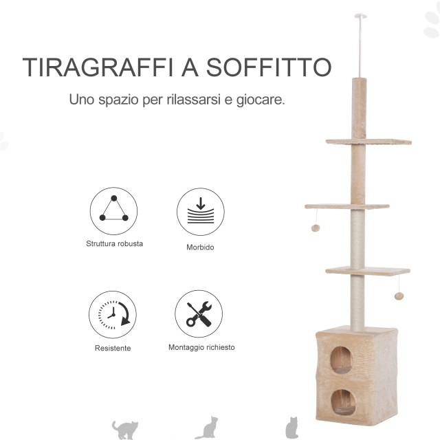 PawHut Scratching Post Οροφής 210-240cm με κίτρινα σχοινιά από γιούτα D30-347YL