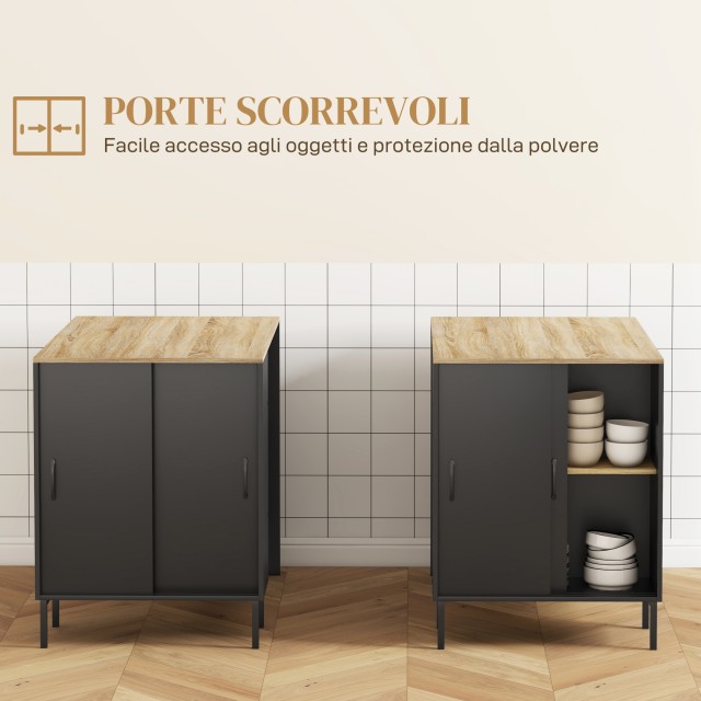 HOMCOM Kitchen Island με ράφια, σχάρα μαχαιριών και ντουλάπι με συρόμενη πόρτα, 14,5x70x90cm, Μαύρο 801-367V00BK