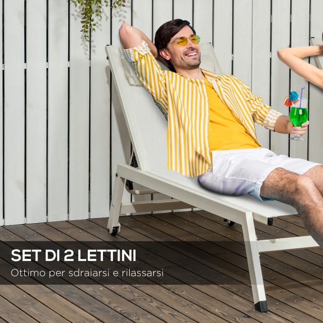 Ξαπλώστρα Outsunny Chaise Longue από αλουμίνιο και πολυεστέρα, Σετ 2 τεμαχίων Garden Beige με 5 επίπεδα ανάκλισης, 55x195x30 cm 84G-105V01CW