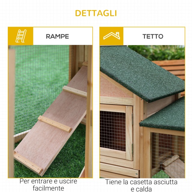 PawHut Garden Hutch with Run and Ramps Waterproof Roof, Wood, 210x45,5x84,5cm D51-103