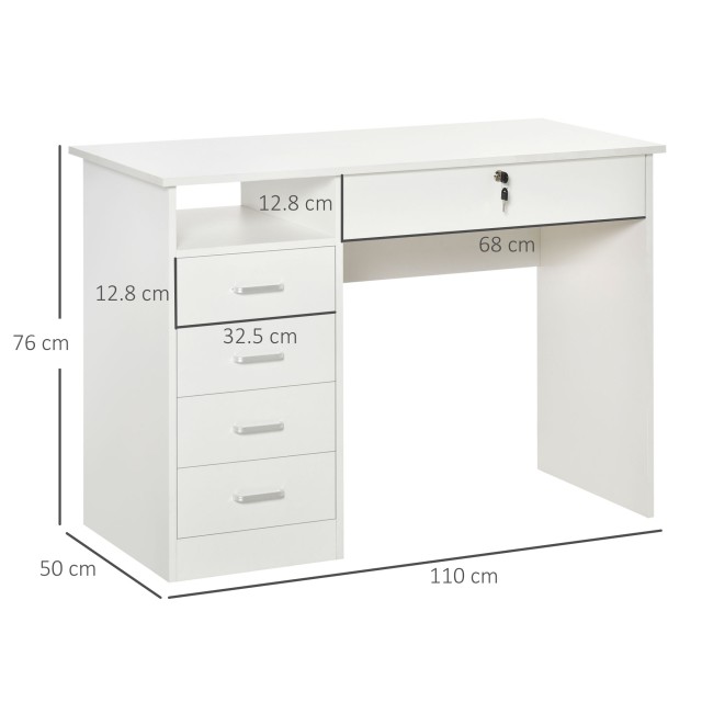 Ξύλινο Γραφείο με 5 Συρτάρια και 1 Ράφι 110 x 50 x 76 cm HOMCOM 836-465WT