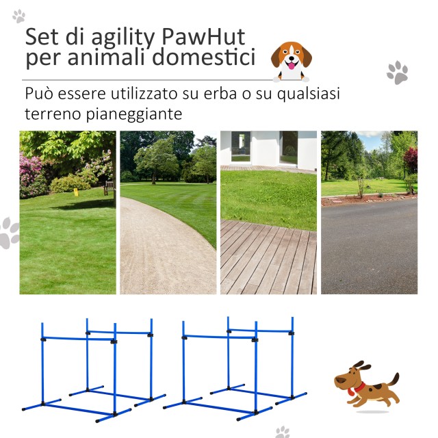 PawHut Σετ με 4 ρυθμιζόμενα εμπόδια ευκινησίας σκύλου για εκπαίδευση σκύλων με τσάντα μεταφοράς, 99x71x95cm D07-018BU