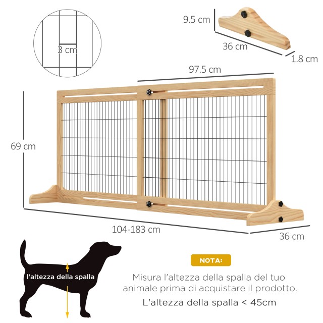 PawHut Extendable Indoor Wooden Dog Gate, 104-183x36x69cm, Χρώμα ξύλου D06-119ND