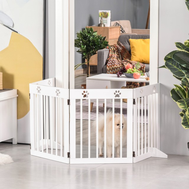 PawHut 4-Section Folding Dog Eraser Pine Wood Safety Gate - Λευκό D06-084