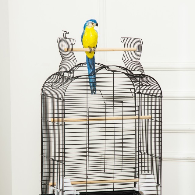 PawHut Bird Cage με 3 κούρνιες, 2 μπολ και 2 πλαϊνές πόρτες, σε ατσάλι, PP και ξύλο, 46x36x130 cm, Μαύρο D10-077