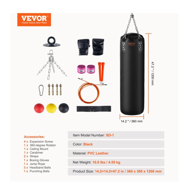 Σάκος Πυγμαχίας με Αλυσίδα και Γάντια 120 cm VEVOR SDXLXGSSD4FT0327QV0