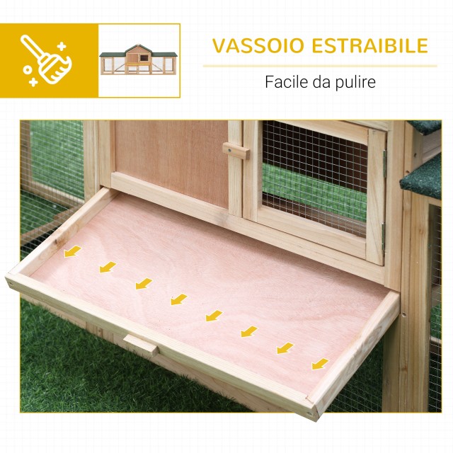 PawHut Garden Hutch with Run and Ramps Waterproof Roof, Wood, 210x45,5x84,5cm D51-103