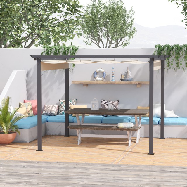 Outsunny Gazebo Garden Pergola 2,95x2,95m με Πτυσσόμενη Τέντα, σε Αλουμίνιο και Πολυεστέρα, Κρεμ Λευκό 84C-287