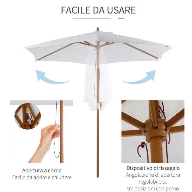 Outsunny Bamboo Garden Umbrella, Κρεμ Λευκή, 250 x 230 εκ. 84D-056CW