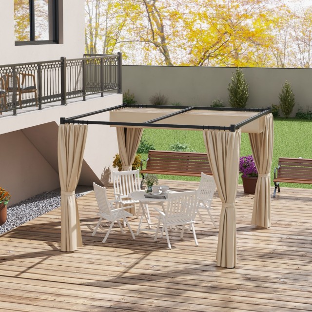 Outsunny Garden Pergola με αναδιπλούμενη οροφή και τέντες, σε μέταλλο και πολυεστέρα, 300x300x227 cm, μπεζ 84C-441V00BG