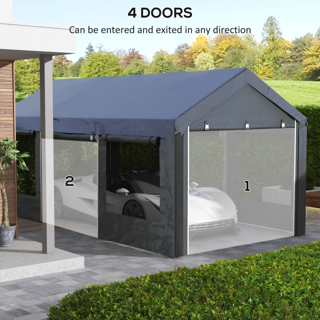 Outsunny Gazebo για αυτοκίνητα και πάρτι με ρυθμιζόμενο ύψος, 4 πόρτες και 4 παράθυρα, 6x3m σκούρο γκρι 84C-442V00CG
