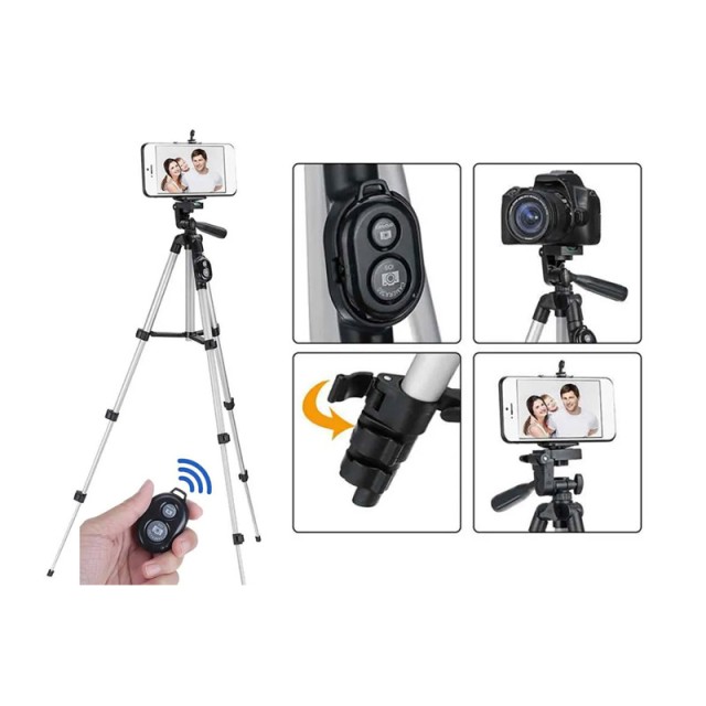 Selfie Stick Τρίποδο Κινητού με Τηλεχειριστήριο Bluetooth Χρώματος Ασημί Verk Group 5907451334614