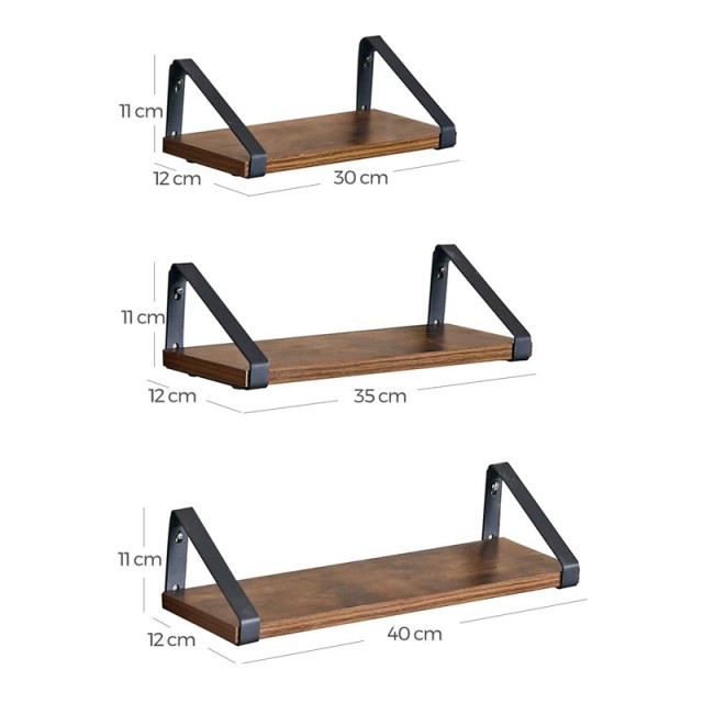 Σετ Επιτοίχια Ξύλινα Ράφια 40 x 12 x 11 cm 3 τμχ VASAGLE LWS33BX