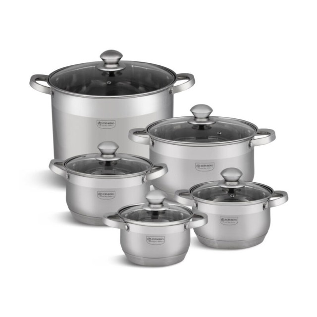 Σετ Μαγειρικών Σκευών από Ανοξείδωτο Ατσάλι με Γυάλινα Καπάκια 10 τ...