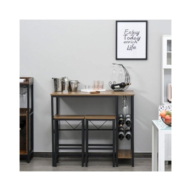 Σετ Μεταλλικό Ορθογώνιο Τραπέζι - Bar 108 x 60 x 95 cm με 1 Ράφι και 2 Σκαμπό HOMCOM 835-215