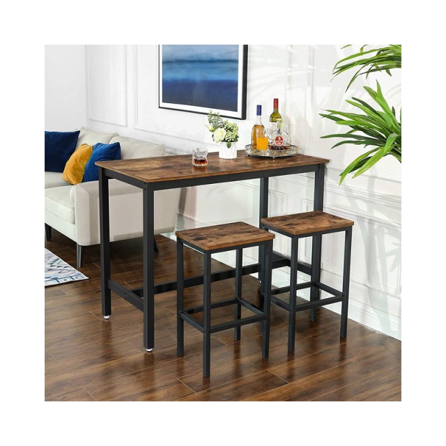 Σετ Μεταλλικό Ορθογώνιο Τραπέζι - Bar 120 x 60 x 90 cm με 2 Σκαμπό VASAGLE LBT15X