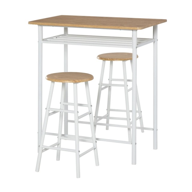 Σετ Μεταλλικό Ορθογώνιο Τραπέζι - Bar 80 x 50 x 90 cm με 2 Σκαμπό Χρώματος Λευκό HOMCOM 835-297WT
