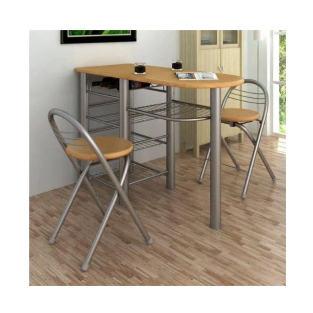 Σετ Μεταλλικό Τραπέζι - Bar 119 x 39.5 x 88 cm με 2 Πτυσσόμενα Σκαμπό Hoppline HOP1001096