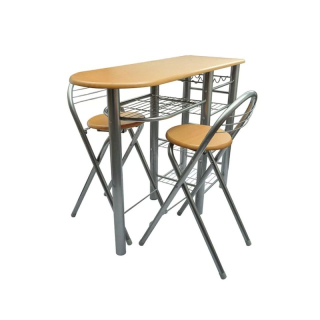 Σετ Μεταλλικό Τραπέζι - Bar 119 x 39.5 x 88 cm με 2 Πτυσσόμενα Σκαμπό Hoppline HOP1001096