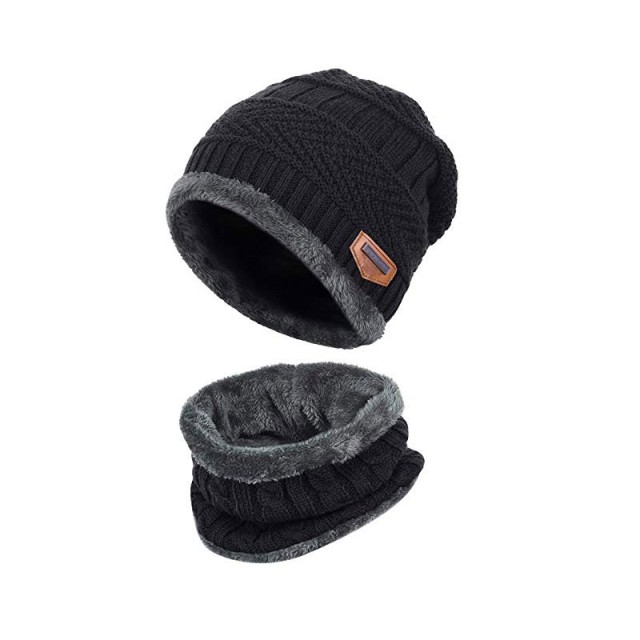 Σετ Σκούφος και Κασκόλ Χρώματος Μαύρο SPM DYN-MenHatScarf-BLK