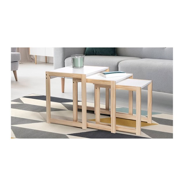 Σετ Βοηθητικά Ξύλινα Τραπέζια 48 x 40 x 48.5 cm Livia Χρώματος Λευκό SPM 30083219