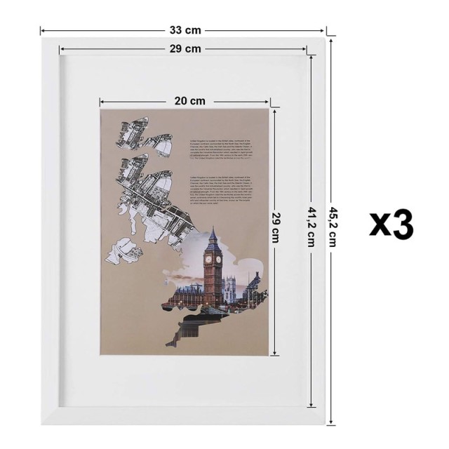 Σετ 3 Ξύλινες Κορνίζες 33 x 45.2 cm Songmics RPF03WT