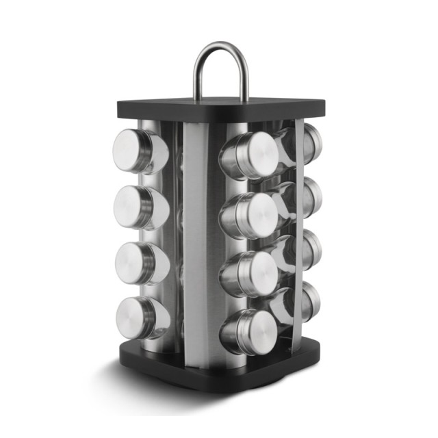 Σετ Δοχεία Μπαχαρικών με Περιστρεφόμενη Βάση 17 τμχ Χρώματος Μαύρο ...