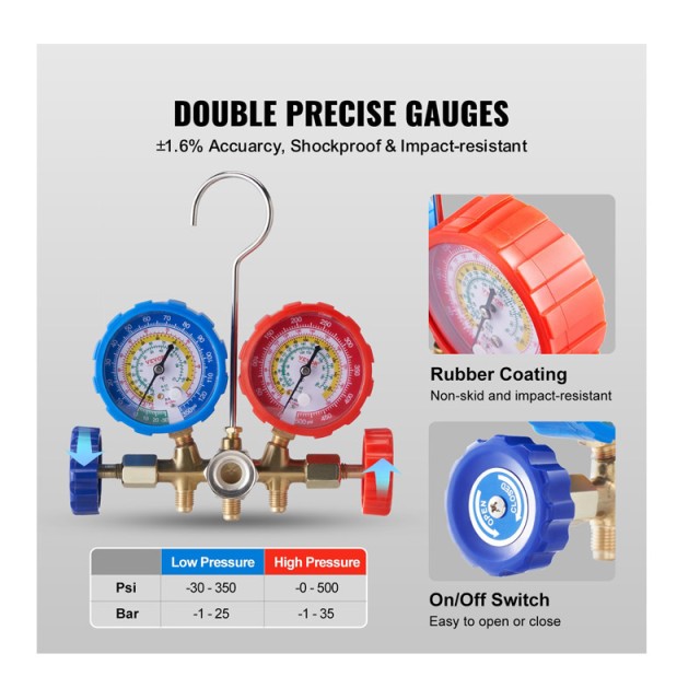 Σετ Ελέγχου Πίεσης Κλιματιστικών 3 Εξόδων με Μανόμετρα VEVOR STLLMB...