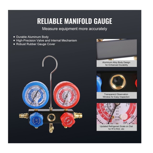 Σετ Ελέγχου Πίεσης Κλιματιστικών με Αντλία Κενού 150 W VEVOR KD35CF...