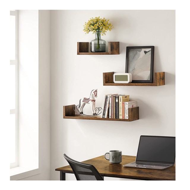 Σετ Επιτοίχια Ξύλινα Ράφια 60 x 15 x 10 cm 3 τμχ Songmics LWS066T01