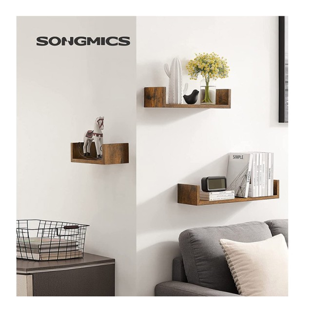 Σετ Επιτοίχια Ξύλινα Ράφια 60 x 15 x 10 cm 3 τμχ Songmics LWS066T01