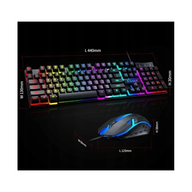 Σετ Gaming Ενσύρματο Πληκτρολόγιο και Ποντίκι USB UK με RGB LED Φωτισμό T-WOLF TF200
