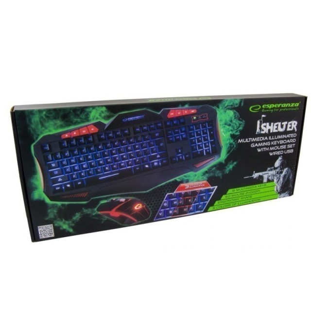 Σετ Gaming Πληκτρολόγιο και Ποντίκι USB με LED Φωτισμό Esperanza Sh...