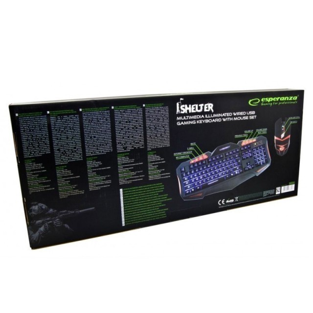 Σετ Gaming Πληκτρολόγιο και Ποντίκι USB με LED Φωτισμό Esperanza Sh...