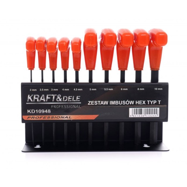 T-Typ-HEX-Inbusschlüsselsatz mit Basis, 10-teilig, Kraft&Dele KD-10948
