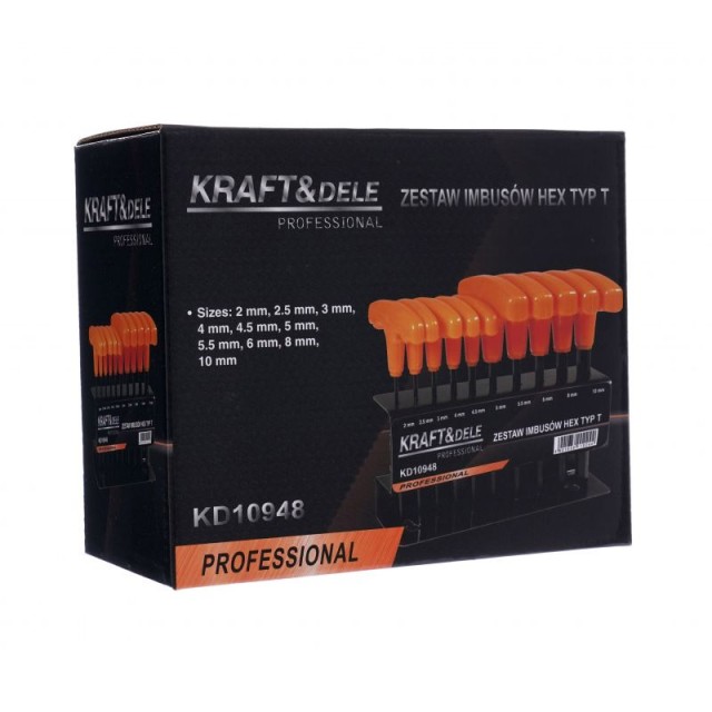 Σετ Κλειδιά Allen HEX Τύπου Τ με Βάση 10 τμχ Kraft&Dele KD-10948