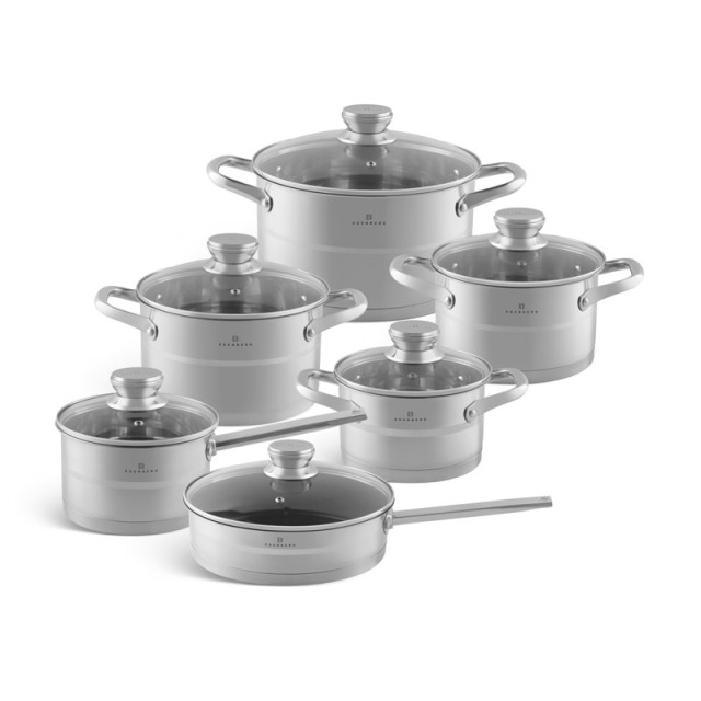 Σετ Μαγειρικών Σκευών από Ανοξείδωτο Ατσάλι με Γυάλινα Καπάκια 12 τ...