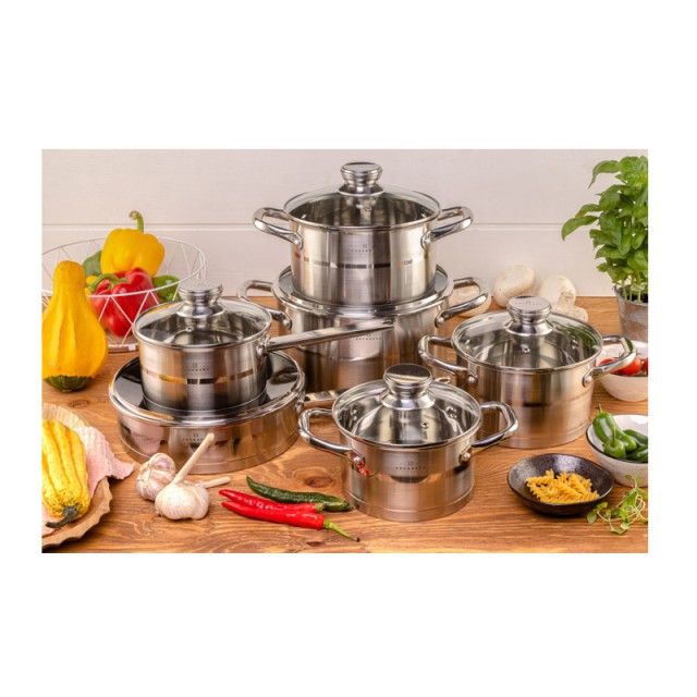 Σετ Μαγειρικών Σκευών από Ανοξείδωτο Ατσάλι με Γυάλινα Καπάκια 12 τ... Σετ Μαγειρικών Σκευών από Ανοξείδωτο Ατσάλι με Γυάλινα Καπάκια 12 τ...