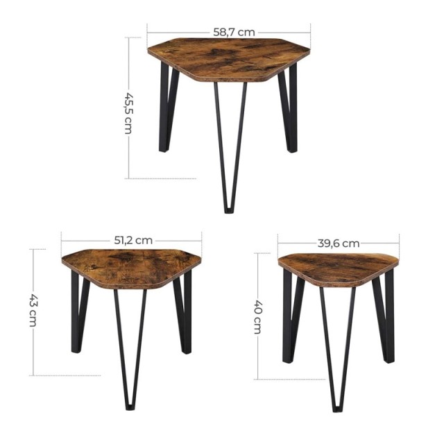 Σετ Μεταλλικά Βοηθητικά Τραπέζια Nesting 58.7 x 51.9 x 45.5 cm 3 τμχ VASAGLE LNT14BX