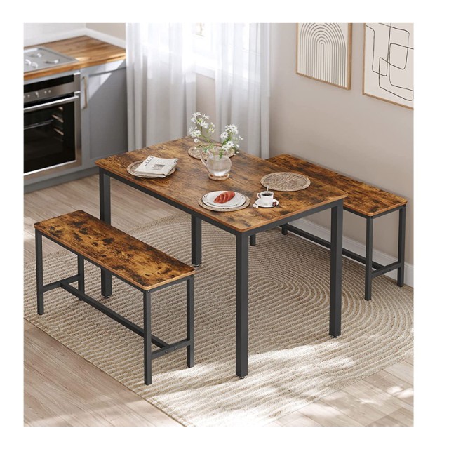 Σετ Μεταλλικό Ορθογώνιο Τραπέζι - Bar 110 x 70 x 75 cm με 2 Πάγκους VASAGLE KDT070B01