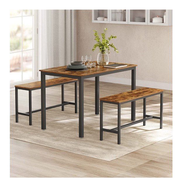 Σετ Μεταλλικό Ορθογώνιο Τραπέζι - Bar 110 x 70 x 75 cm με 2 Πάγκους VASAGLE KDT070B01