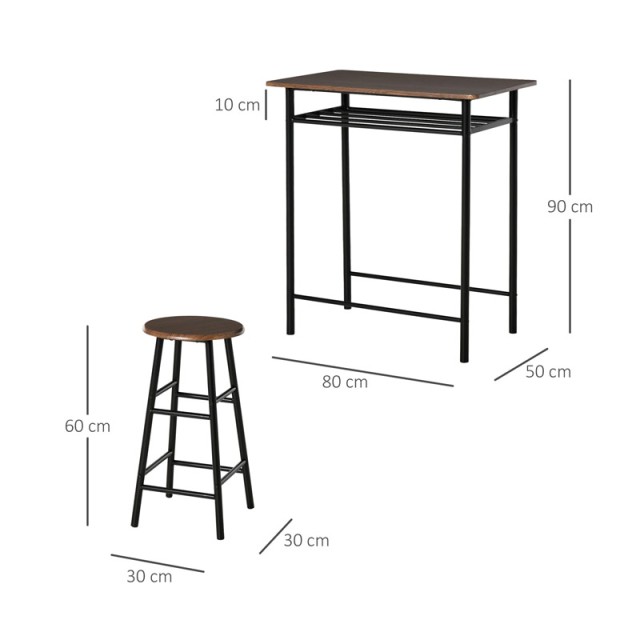 Σετ Μεταλλικό Ορθογώνιο Τραπέζι - Bar 80 x 50 x 90 cm με 2 Σκαμπό HOMCOM 835-297BK
