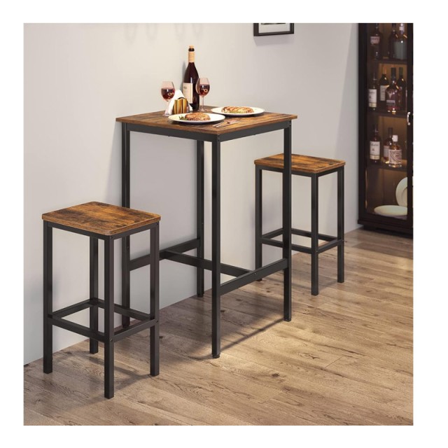 Σετ Μεταλλικό Τετράγωνο Τραπέζι - Bar 60 x 60 x 90 cm με 2 Σκαμπό VASAGLE LBT017B01